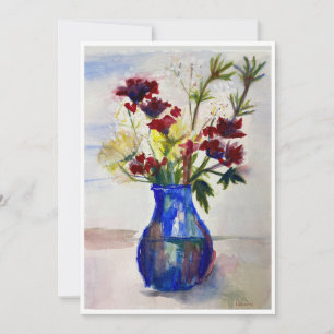 Carte De Remerciements Fleurs en Aquarelle Vase Bleu Imprimer
