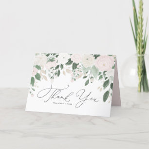 Carte De Remerciements Fleurs en pastel d'aquarelle avec le feuille de
