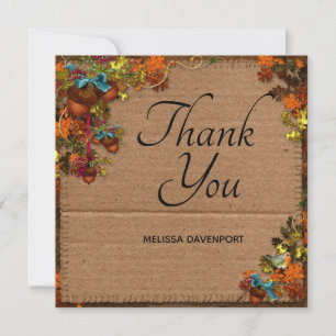 Carte De Remerciements Fleurs et Acornes Rustiques sur carton Faux