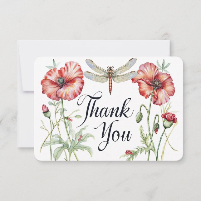 Carte De Remerciements Fleurs et ailes : Une aquarelle (Devant)