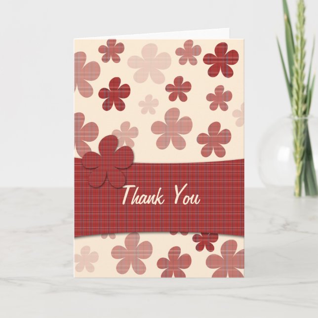 Carte De Remerciements Fleurs et motif rouges de textile (Devant)