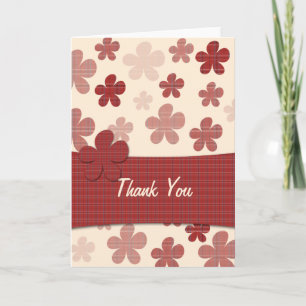 Carte De Remerciements Fleurs et motif rouges de textile