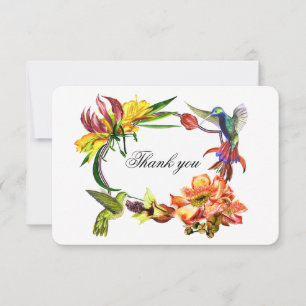 Carte De Remerciements Fleurs exotiques merci. mariage d'oiseau