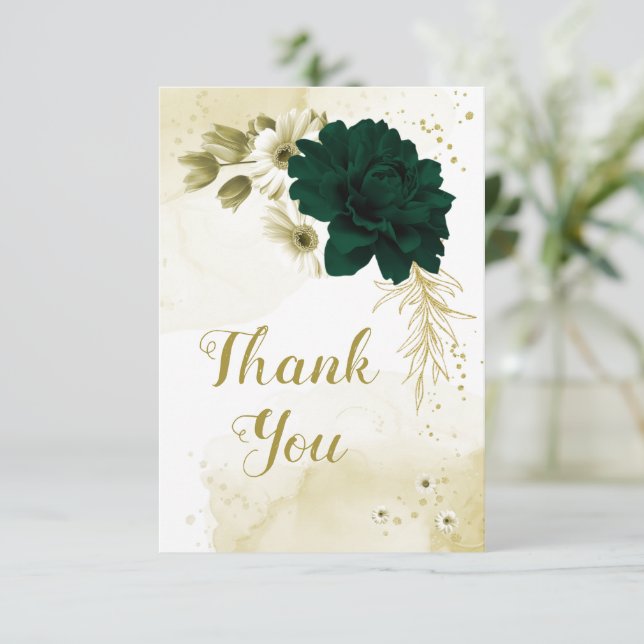 Carte De Remerciements fleurs Extraordinaires en ivoire vert émeraude (Debout devant)