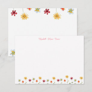 Carte De Remerciements Fleurs fantaisistes modernes rose jaune note fémin