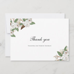 Carte De Remerciements Fleurs florales de Magnolia blanc Mariage de verdu