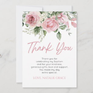Carte De Remerciements Fleurs Florales Roses Élégantes Feuilles Vertes Ba