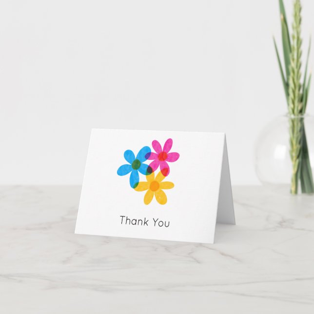 Carte De Remerciements Fleurs hippies brillantes et audacieuses Mariage d (Devant)