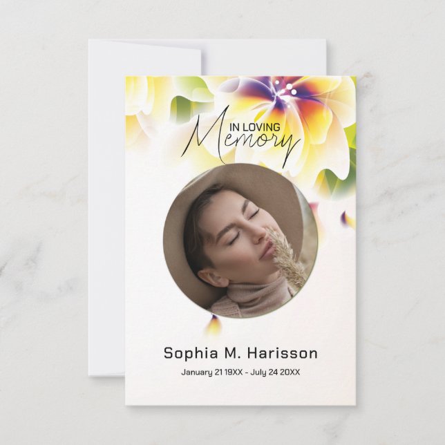Carte De Remerciements Fleurs Jaunes Personnalisé Photo Funérailles (Devant)