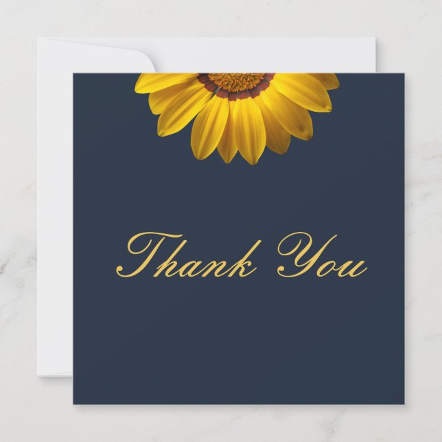 Carte De Remerciements Fleurs jaunes sur le Monogramme arrière - plan ble (Devant)