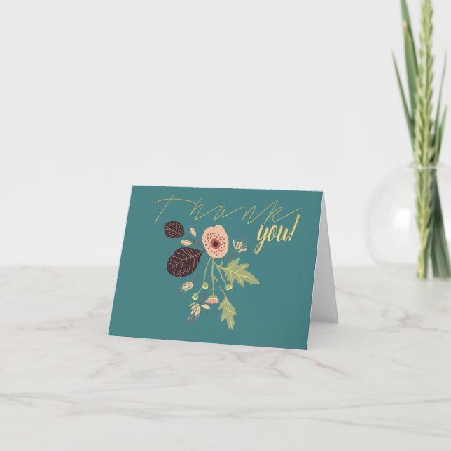 Carte De Remerciements Fleurs Motif Rose Turquoise Vert Floral (Devant)