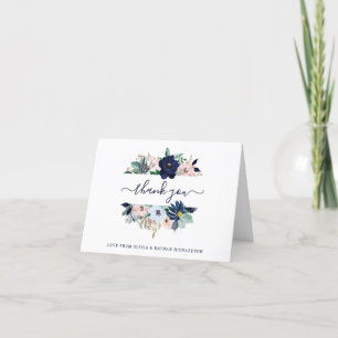 Carte De Remerciements Fleurs nautiques Mariage bleu marine et rose pâle