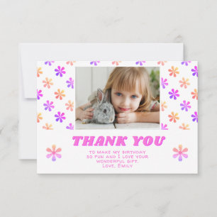 Carte De Remerciements Fleurs Pailletées Roses Colorées Fille d'Anniversa