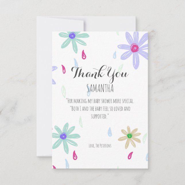 Carte De Remerciements Fleurs Pastel | Authentic Hand Drake Baby shower (Devant)