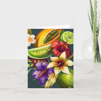 Carte De Remerciements Fleurs Plantes De Fruits Tropicales Peignant Des S
