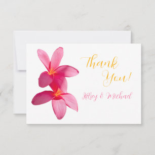 Carte De Remerciements Fleurs Plumeria rose, Tropical, Mariage Floral