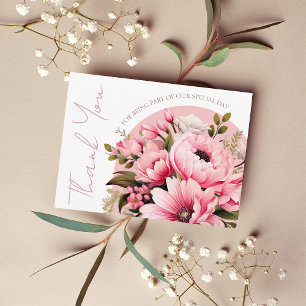 Carte De Remerciements Fleurs poussiéreuses rose sauvage mariage d'été ja