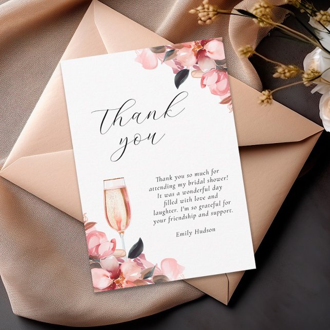 Carte De Remerciements Fleurs & Prosecco Floral Fête de Mariage (Créateur téléchargé)