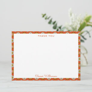 Carte De Remerciements Fleurs rétro 60s Orange rose Fête des mariées pers