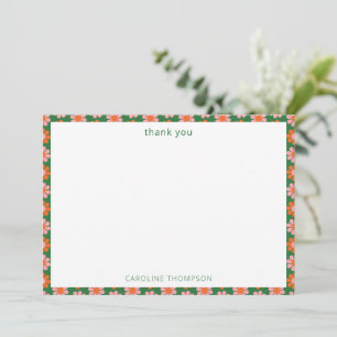 Carte De Remerciements Fleurs Rétro Rose Vert Personnalisé Mariage