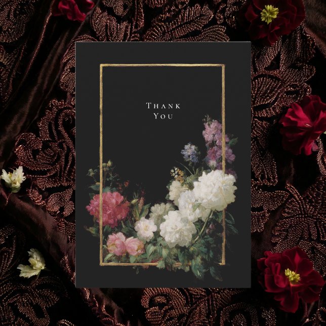 Carte De Remerciements Fleurs romantiques sombres et humeurs Or faux Noir (Créateur téléchargé)