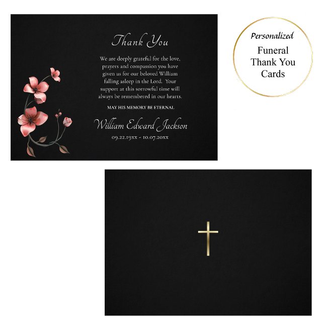 Carte De Remerciements Fleurs rose prune Mémorial chrétien orthodoxe (Créateur téléchargé)