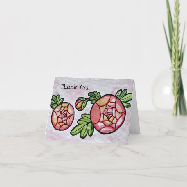Carte De Remerciements Fleurs roses (Devant)