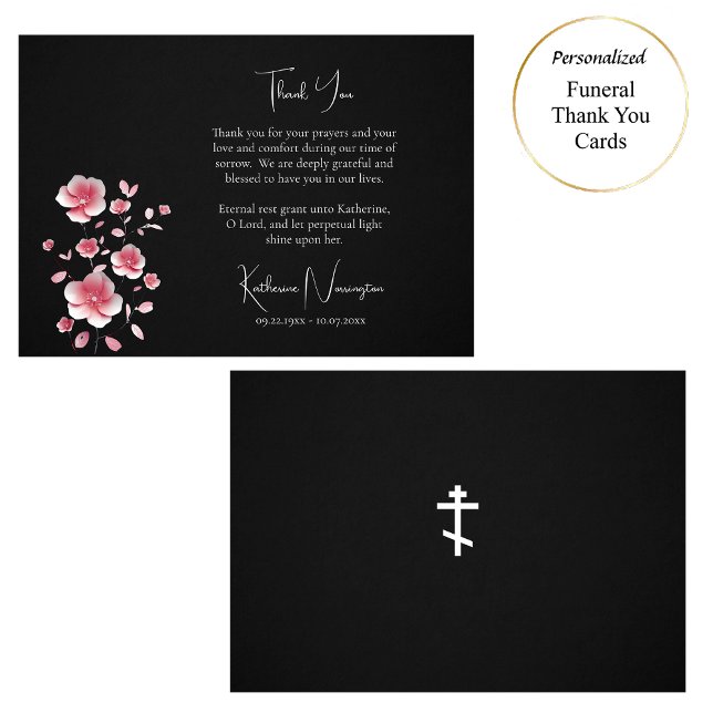 Carte De Remerciements Fleurs roses à visages ouverts Orthodoxes funérail (Créateur téléchargé)