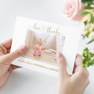 Carte De Remerciements Fleurs Roses Dusty Girl Photo 1er Anniversaire Bap