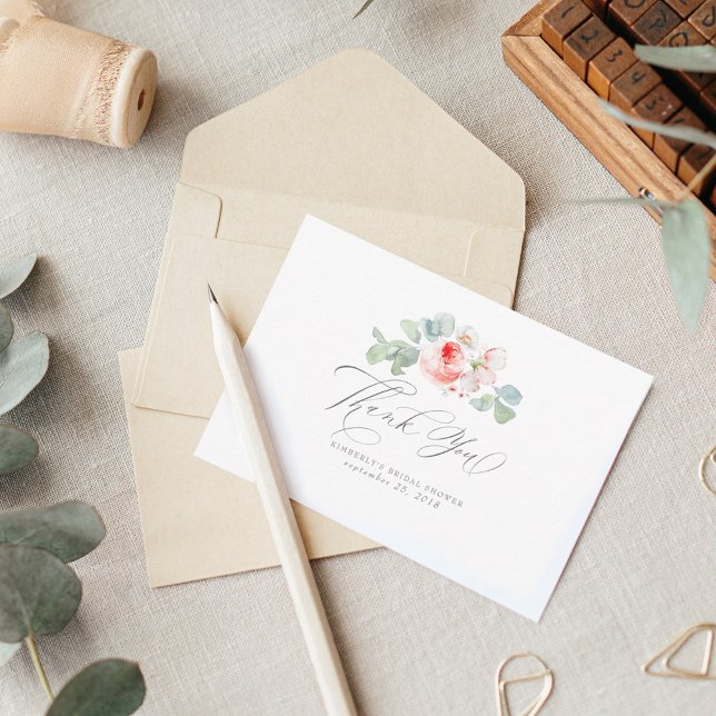 Carte De Remerciements Fleurs roses élégantes remerciements de baby showe (Créateur téléchargé)