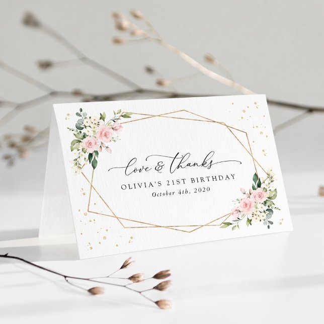Carte De Remerciements Fleurs roses, Fleurs blanches, Verdure, Anniversai (Créateur téléchargé)