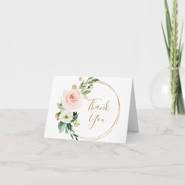 Carte De Remerciements Fleurs Roses Fluides Verdure Floral (Devant)