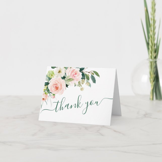 Carte De Remerciements Fleurs Roses Fluides Verdure Floral (Devant)