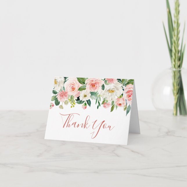 Carte De Remerciements Fleurs Roses Fluides Verdure Floral (Devant)