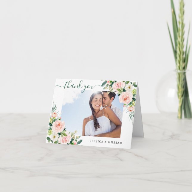 Carte De Remerciements Fleurs Roses Fluides Verdure PHOTO Florale (Devant)