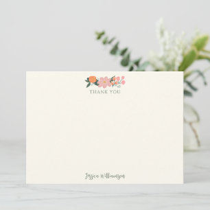 Carte De Remerciements Fleurs roses jolies botaniques douche de mariée pe