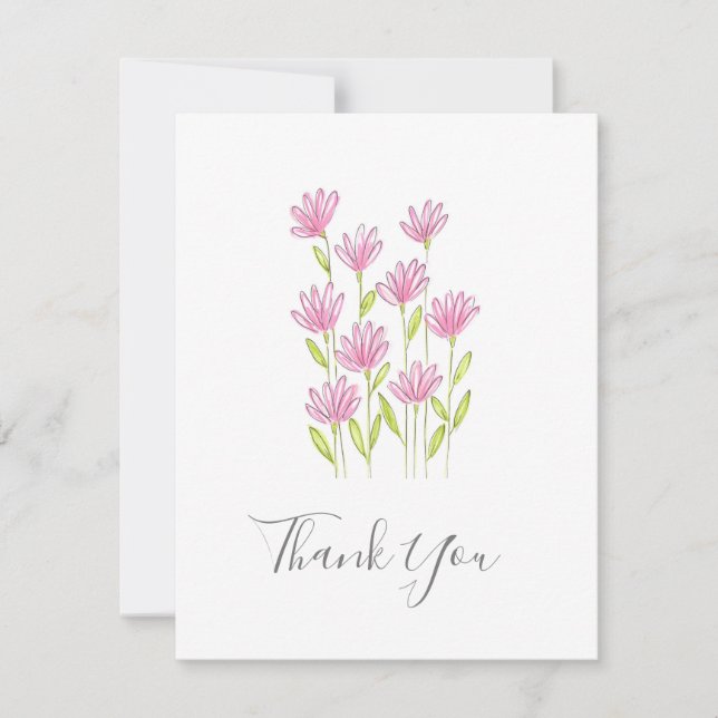 Carte De Remerciements Fleurs roses modernes Stylo et aquarelle (Devant)
