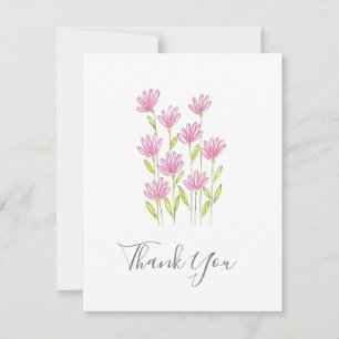 Carte De Remerciements Fleurs roses modernes Stylo et aquarelle