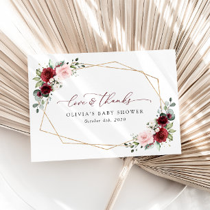 Carte De Remerciements Fleurs Rouges Bourgogne, Fleurs Roses, Baby shower