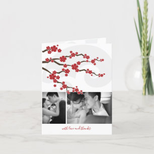 Carte De Remerciements Fleurs rouges de cerisiers et spirale 2 Photo Mari