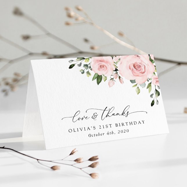 Carte De Remerciements Fleurs Rouges, Fleurs Roses, Verdure, Anniversaire (Créateur téléchargé)
