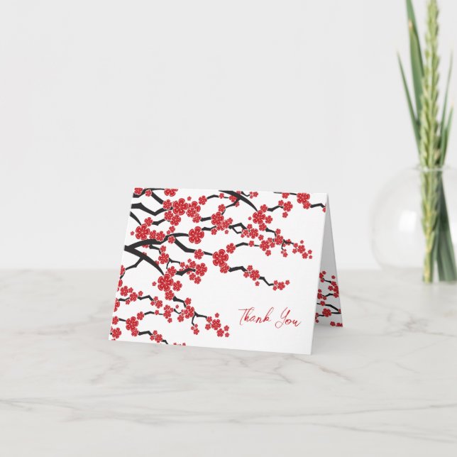 Carte De Remerciements Fleurs rouges Sakura Fleurs cerises fleurs Mariage (Devant)