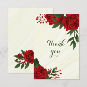 Carte De Remerciements fleurs rouges vert feuilles