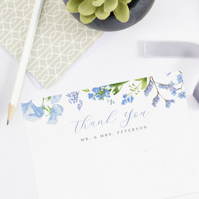 Carte De Remerciements Fleurs sauvages Bleues délicates Script Mariage Pl (Créateur téléchargé)