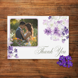 Carte De Remerciements Fleurs sauvages bohèmes violettes mariage photo bl