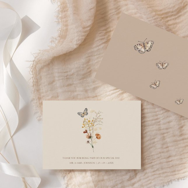 Carte De Remerciements Fleurs sauvages Brown rustiques et Mariage de papi (Rustic Brown Wildflowers and Butterflies Wedding Thank You Card)