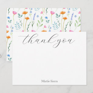 Carte De Remerciements Fleurs sauvages d'aquarelle mixtes