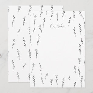 Carte De Remerciements Fleurs Sauvages Délicates Art Linéaire Nom Personn