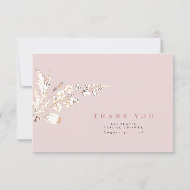 Carte De Remerciements Fleurs sauvages dorées dessinées à la main Élégant (Devant)