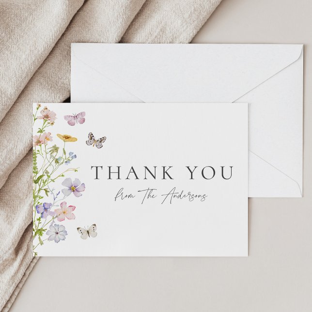 Carte De Remerciements Fleurs sauvages et papillons remerciements de douc (Créateur téléchargé)